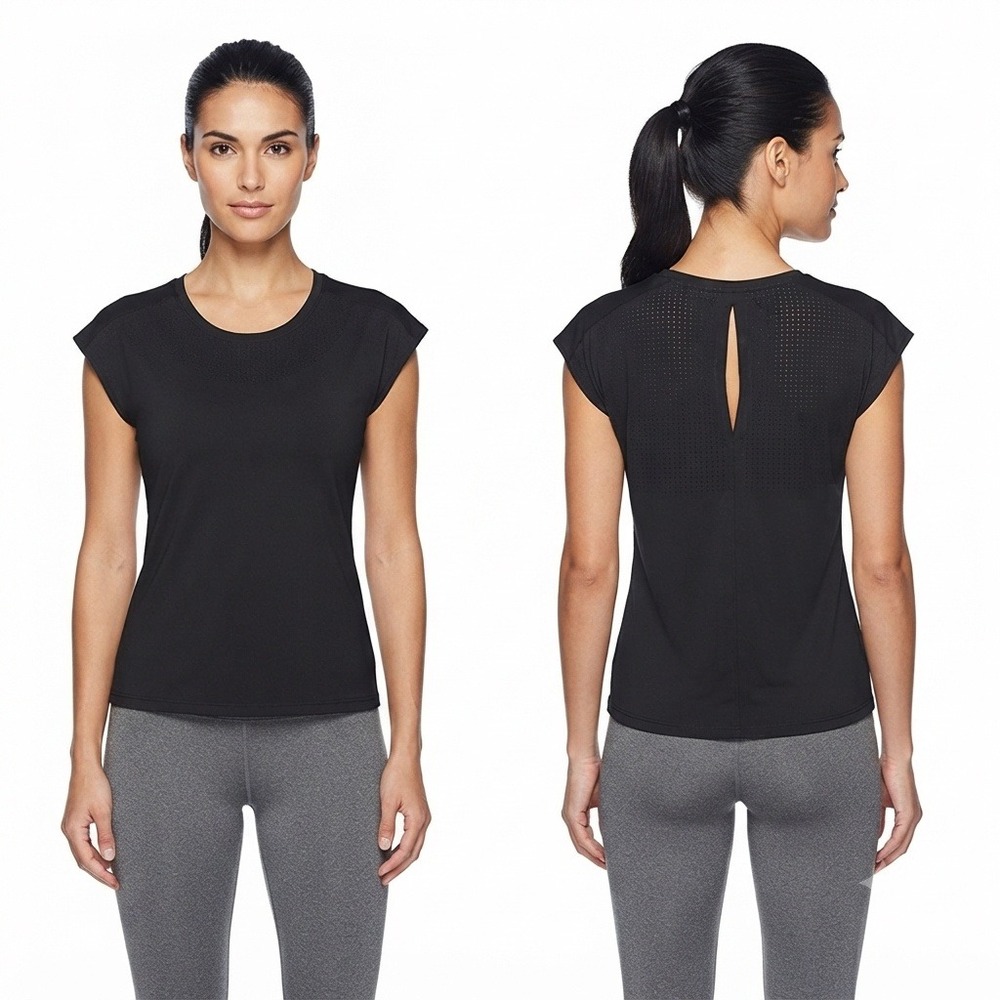 RBX Shirt Live Life Active Womens L Black Perforated Keyhole Back Athletic Top